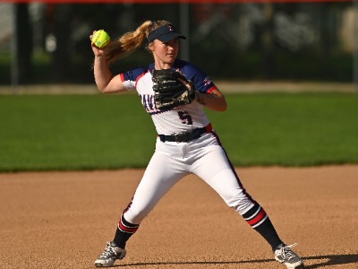 Photo of KCC Cavaliers Softball's Erin Gaston pitching, link to softball page